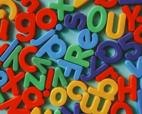 Colorful alphabet letters on a table